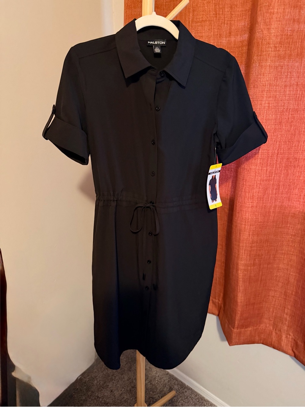NEW WITH TAGS — HALSTON black shirt dress, size Small.